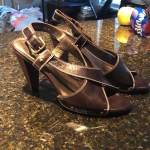 Stuart Weitzman brown leather strappy pumps